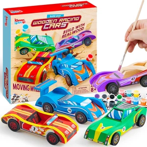 Kit de artesanía de coche de carreras de madera para niños - 4 coches, pinturas, pegatinas y herramientas incluidas - Imagen 1 de 8