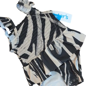 Carter's Baby Girl Swimsuit 12M Zebra Stripe Ruffle One Piece UPF 50 Snap Bottom - Picture 1 of 10