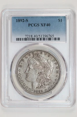 1892-S MORGAN DOLLAR PCGS XF40 ORIGINAL PQ! - Image 1 of 2