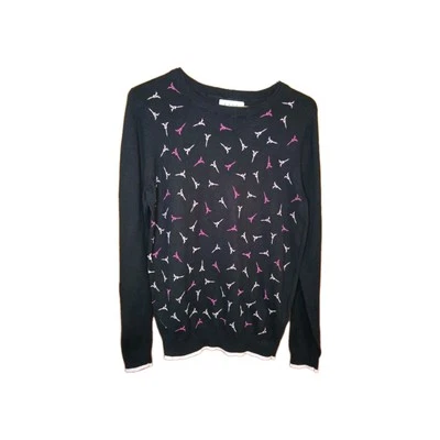 ELLE Paris Eiffel Tower black white pink sweater Size Medium M  - Image 1 of 4