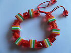 Red Sweetie Striped All Sort Bead Cord Bracelet New Gift Pouch
