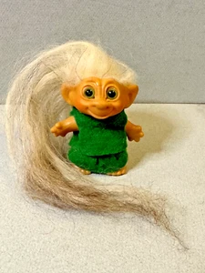 Vintage Troll Doll Unmarked Dam with Long White Gray Mohair, Green Eyes 1960s - Picture 1 of 18