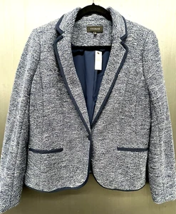 Talbots Blazer 12 Blue White Marled Jacket Career Casual Coastal Preppy New - Picture 1 of 11