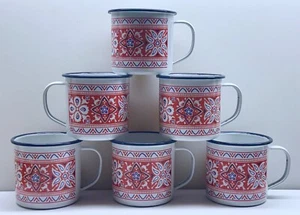6  VTG Enamelware Coffee Mugs Western Rodeo Bucking Bronco Cowboy GR84 Camping - Picture 1 of 5