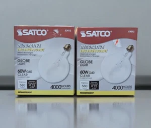 Satco S3012 60G40 Globe Light Bulb 120V 60W G40 Medium E26 Base Clear 2pk - Picture 1 of 1