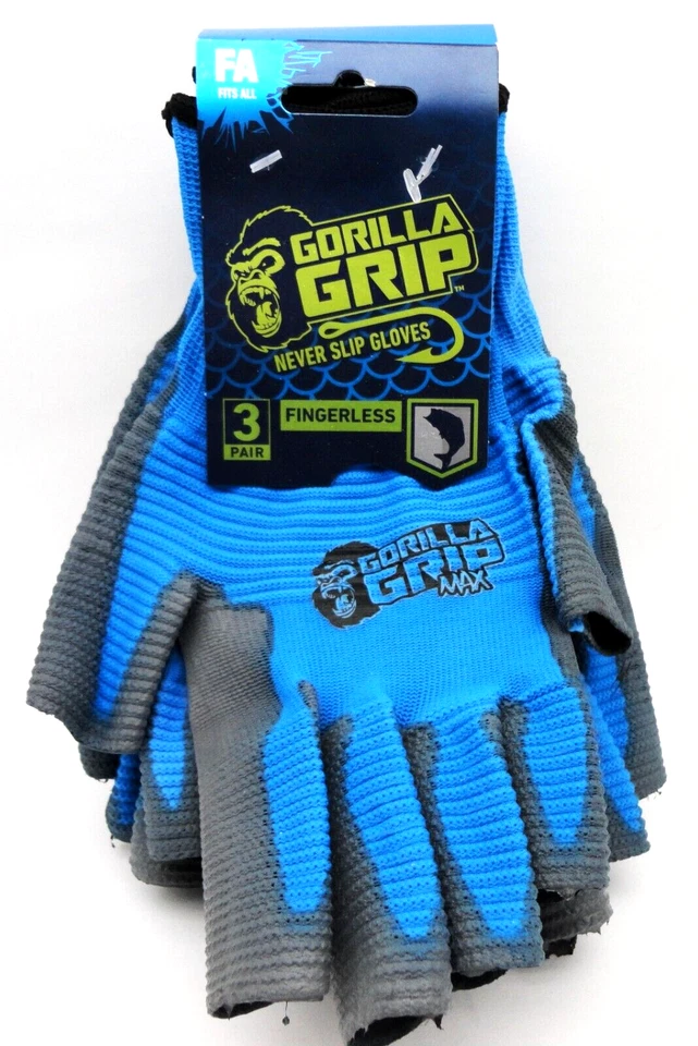 Guantes sin dedos Gorilla Grip Max Never Slip 3 pares pesca/kayak/barco Foto 1 de 1