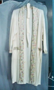 VINTAGE Damen Partners by Mervyns elfenbein Blumenmuster Spitze Baumwolle Morgenmantel Gr. S - Bild 1 von 6