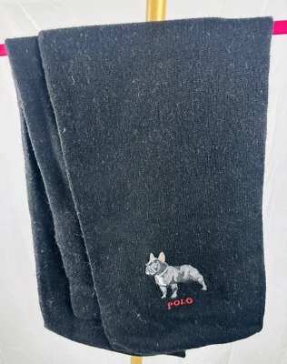 Para Hombres Polo Ralph Lauren Bulldog Francés Lana Bufanda Negro Bordado Logo Perro Foto 1 de 3