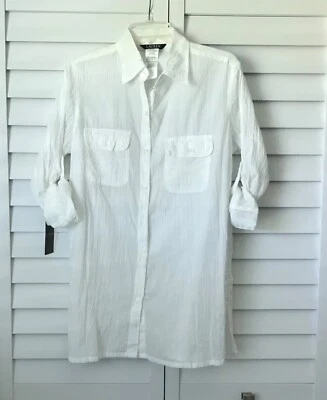 Lauren Ralph Lauren Crushed Cotton Camp Shirt Swim Cover-Up Size M - Image 1 of 3
