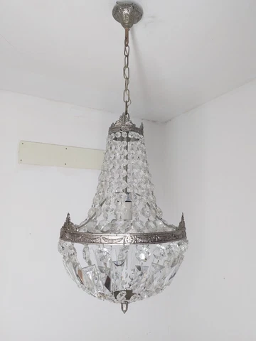 Vintage Metal & Crystals French Empire Chandelier Ceiling Lamp Light Cover
