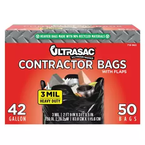 Bolsa de contratista de alta resistencia de 42 galones con solapas (50 unidades) - Imagen 1 de 7
