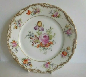 ANTIQUE GERMAN DRESDEN FRANZISK HIRSCH PORCELAIN FLORAL DECORATED TEA PLATE - Picture 1 of 8