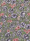 Tissu coupe de printemps vintage vert avec fleurs roses violettes 45"x72" pièce non coupée 2 yds