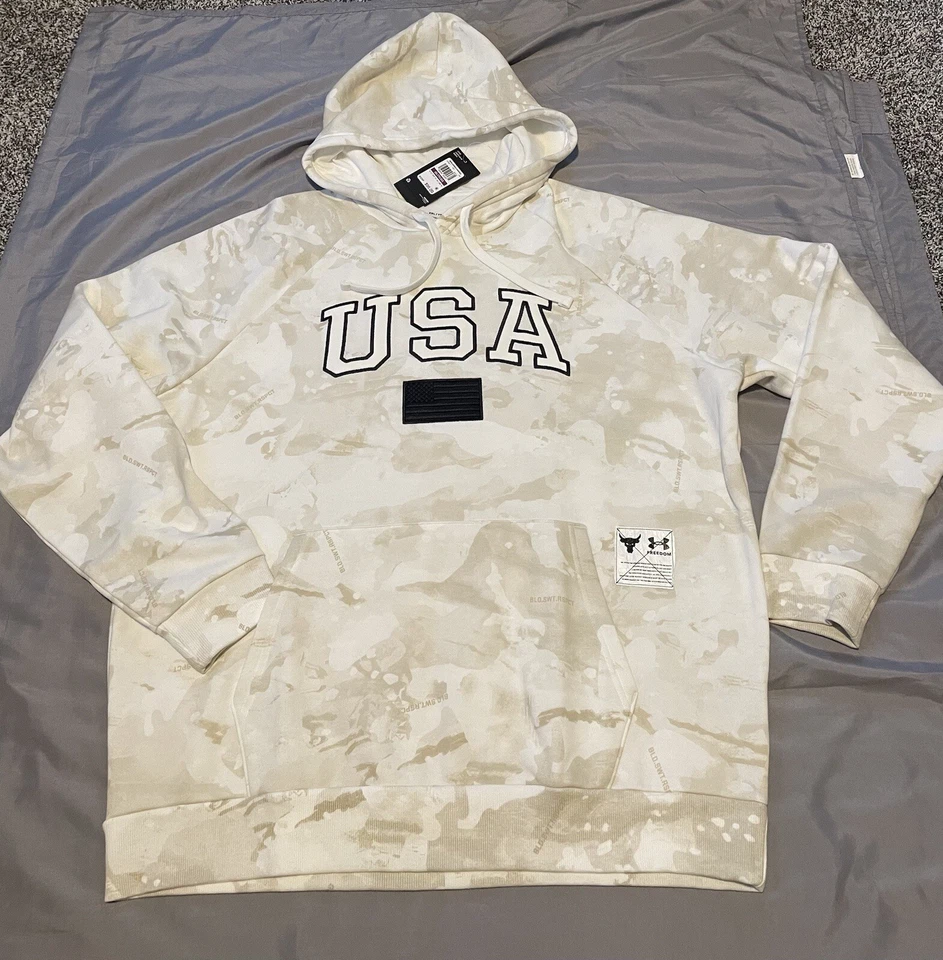 Under Armour Project Rock Veterans USA Camo Hoodie Mens Size XXL 1370971-100