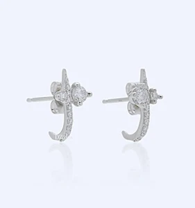 14K White Gold Moissanite Huggie Hoop Earrings Half Open Ear Hugger Cartilage - Picture 1 of 12