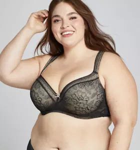 Cacique Modern Lace Lightly Lined Balconette Bra Black beige 42C - Foto 1 di 7