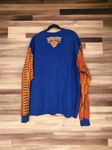 Vtg New York Knicks Embroidered African print Patch Sz Xl Men Sweater Long RARE - Picture 1 of 24