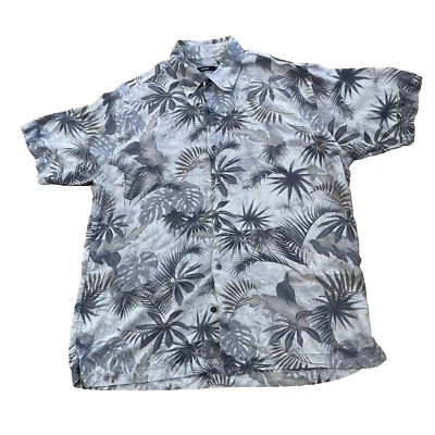 ALFANI 100% Silk Button Shirt Men L Gray Club Shirt Resort Beach Floral Silver - Image 1 of 4