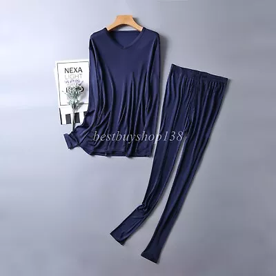 Hombres Morera Seda Térmica Jersey Cuello en V Largo John Ropa Interior Conjuntos Parte Superior e Inferior  Foto 1 de 4