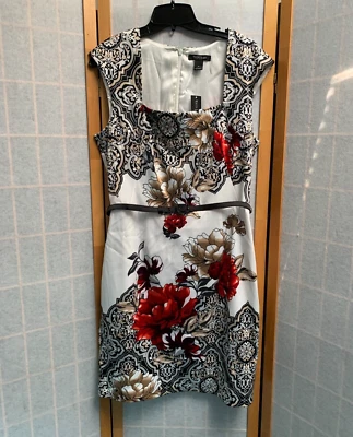 NWT White House Black Market 14 Sleeveless Satin Floral Print Fully Lined Dress - Image 1 of 4