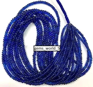 AAA+ Natural Royal Blue Sapphire Smooth Rondelle Gemstone Beads, 4-5mm 16 Inches - Picture 1 of 4