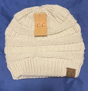NEW Beige CC Beanie Women's Knit Slouchy Thick Cap Hat FREE SHIPPING - Picture 1 of 1
