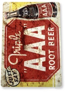 AAA ROOT BEER TIN SIGN COLD BREWED OLD FASHIONED JUST SAY TRIPLE PLAY SODA STORE - Picture 1 of 1