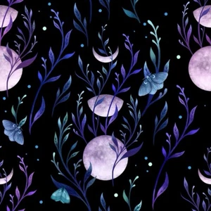 Tela floral 100 % algodón Fat Quarter en blanco Jardín De Lune brilla en la oscuridad luna - Imagen 1 de 4