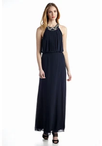 NEW MUSE EMBELISHED NAVY BLUE MAXI DRESS SIZE 10 $148 - Picture 1 of 3