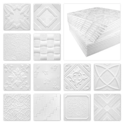 Marbet Styropor Deckenplatten EPS weiß 30 verschiedene Dekore 50x50cm 8 Platten - Bild 1 von 4