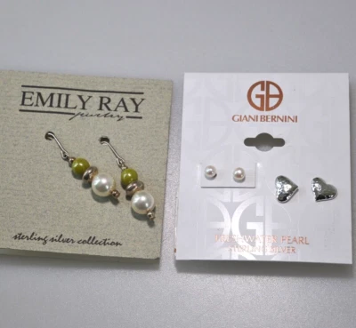 Earring LOT sterling NWT pearl pierced  Emily Ray Giani Bernini post dangle - Image 1 of 4