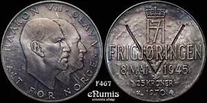 NORUEGA, Olav V, 25 coronas 1970, aniversario de la liberación, UNC - Imagen 1 de 6