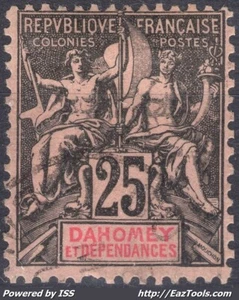 DAHOMEY TYPE GROUPE 25c NOIR SUR ROSE N° 1 AVEC OBLITERATION - Picture 1 of 2