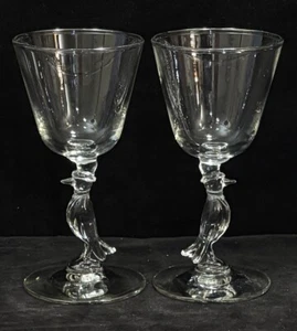 Pair Old Crow Whiskey Glasses Bird Top Hat Stemware Barware Libbey 1968 MCM - Picture 1 of 6