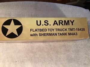 ARMY U.S. FLATBED TRUCK + SHERMAN TANK RUNS WWII TAYLOR LIGHTS & SOUND NICE GM48 - Picture 1 of 2