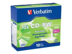 Verbatim CD-rw 700Mb 4X-12x Rewritable Blank Media - 10 Discs In Slim - Picture 1 of 9