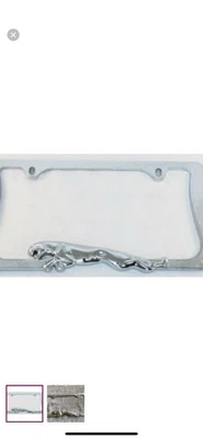 silver license plate frame with jaguar logo - Image 1 of 2