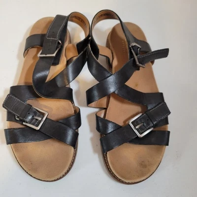 Sandalias de cuña artesanales Clarks talla US 10 negras con tiras y correa al tobillo negras 0889 Foto 1 de 4