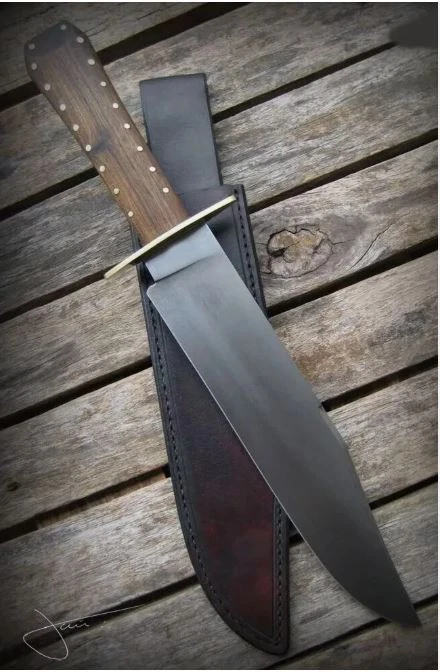 Cuchillo Bowie de acero al carbono hecho a mano personalizado hoja fija caza supervivencia con Foto 1 de 1