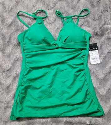 Maiô Lauren Ralph Lauren LRL Feminino Tamanho 4 Verde Sólido Tankini Novo com etiquetas - Imagem 1 de 4