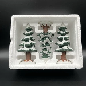 Department Dept 56 Winter Village Porcelain Snowy Pine Tree - Set of 3 (6.5" H) - Picture 1 of 5