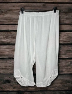 Oh My Gauze 2 Beth White Capri Cotton Pants Wide Leg Size L/XL Made In Mexico - Picture 1 of 13