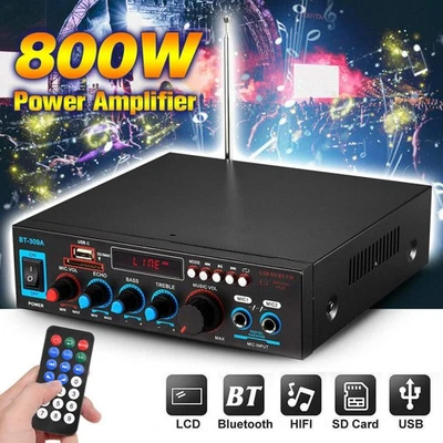 800W Digital Bluetooth Verstärker Audio HiFi Stereo Amplifier Vollverstärker FM- - Bild 1 von 4