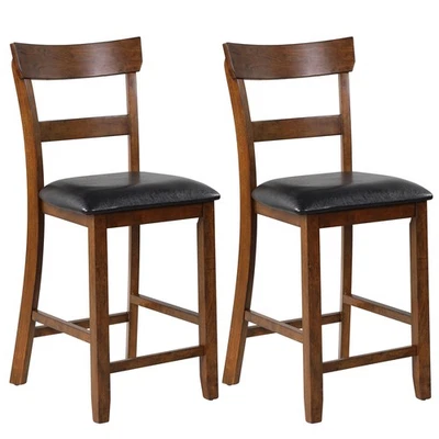 Costway Set of 2 Barstools Counter Height Chairs w/Leather Seat&Rubber Wood Legs - Image 1 of 4