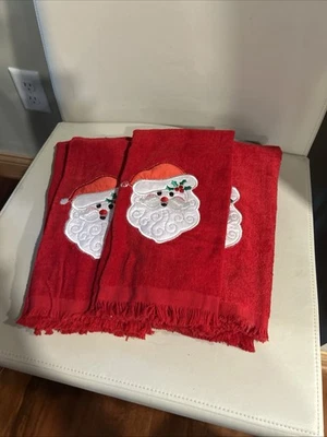 Vintage Cecil Saydah Christmas Embroidered Hand Towel Set of 5 Santa Red - Image 1 of 4