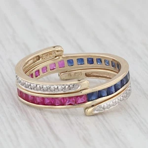 2.10ctw Lab Created Ruby Sapphire Diamond Reversible Flip Ring 10K Gold Size 9 - Picture 1 of 9