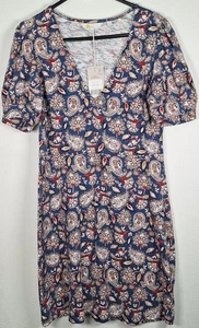 Boden Floral Paisley Print Blue V-Neck Jersey Mini / Knee Summer Dress, UK 6 P - Picture 1 of 9