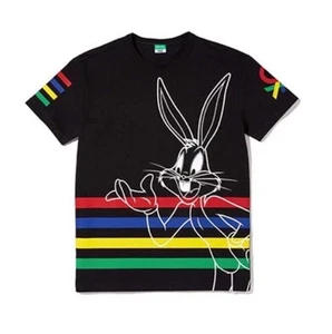 United Colors of Benetton Looney Tunes Bugs Bunny T-shirt Rainbow Stripes Small - Picture 1 of 7