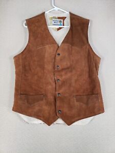 Pioneer Wear Vest Mens 40 Brown Snap Button Suede Leather Sherpa Lined Vintage
