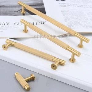 10x massiv Messing gerändelt Möbelgriff Kleiderschrankgriffe Schranktür Schubladenknopf - Bild 1 von 13